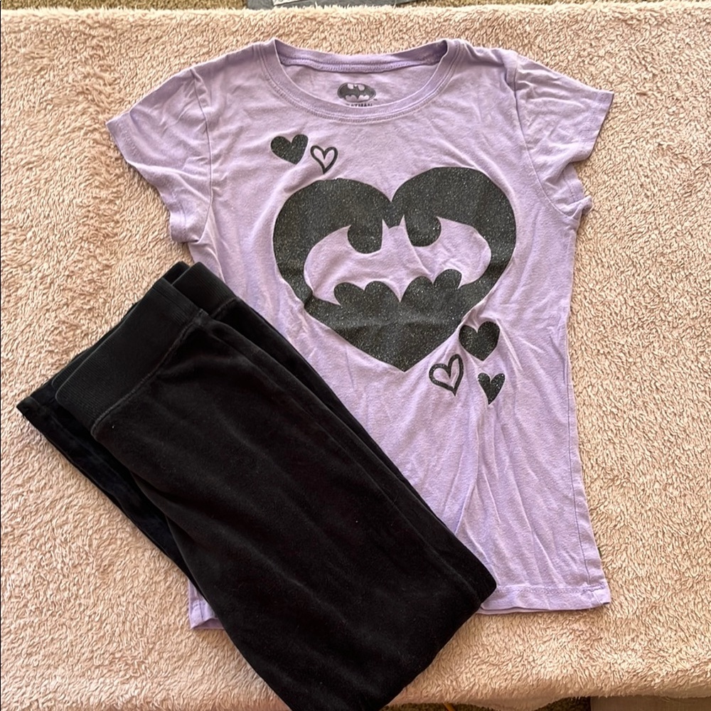 Purple Bat Logo T-Shirt and Black Flare Pajama Set